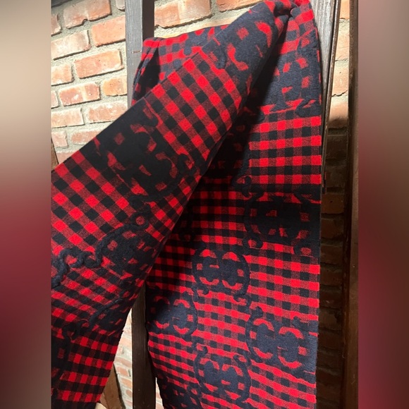 GUCCI NWT Authentic Unisex Gucci Red Blue Wool Check GG Logo Scarf 14" x 94" New - Picture 6 of 9